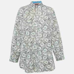 Balenciaga Green USD Print Cotton Blend Oversized Shirt S