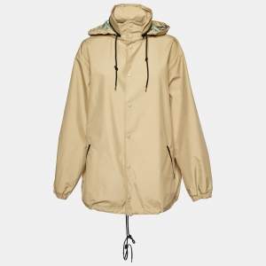 Pre Owned Balenciaga Beige Logo Print Nylon Windbreaker Jacket M