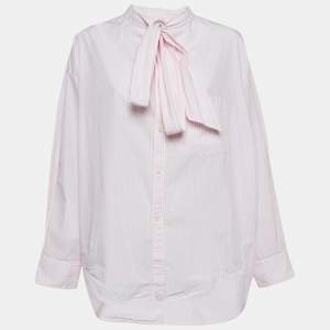 Balenciaga Pink/White Stripe Cotton Neck Tie Detail Oversized Shirt S