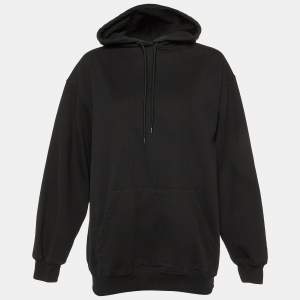 Pre Owned Balenciaga Black Logo Print Cotton Hooded Sweatshirt S