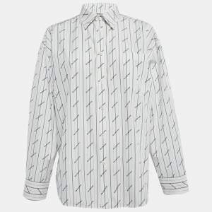 Balenciaga White Stripe Print Cotton Button Front Oversized Shirt S