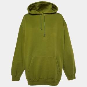 Balenciaga Green Logo Print Cotton Hooded Sweatshirt L