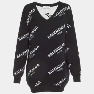 Balenciaga Black All Over Logo Wool Knit Sweater L