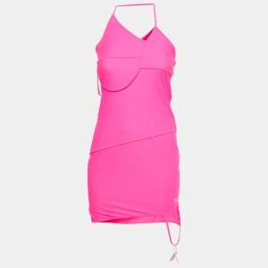 Balenciaga Fuchsia Pink Jersey Asymmetric Mini Dress M