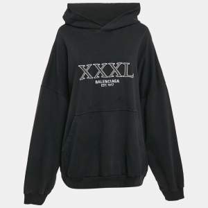 Balenciaga Unisex Black XXXL Logo Detail Faded Cotton Oversized Hoodie M