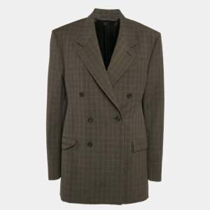 Pre Owned Balenciaga Grey Prince Of Wales Check Wool Blend Double Breasted Blazer S