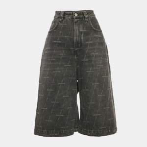Balenciaga Black Logo Print Denim Mid-Rise Shorts S