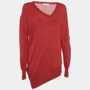 Balenciaga Red Knit V-Neck Sweatshirt L