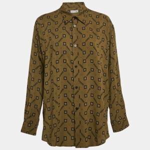 Balenciaga Green Geometric Print Crepe Loose Fit Shirt M