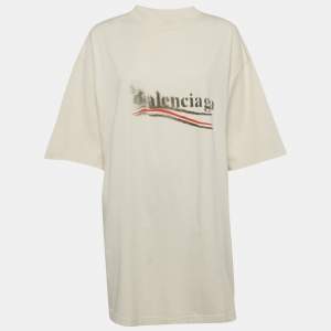 Balenciaga Unisex Cream Logo Print Crewneck T-Shirt L
