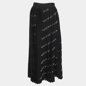 Balenciaga Black All-Over Logo Print Knit Pleated Midi Skirt M