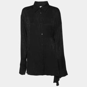 Balenciaga Black Logo Printed Silk Long Sleeve Shirt M