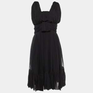 Balenciaga Black Silk Chiffon Draped Mini Dress M