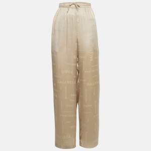Balenciaga Beige Monogram Satin Silk Trousers M
