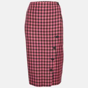Balenciaga Pink Gingham Check Twill Pencil Skirt S