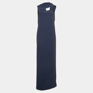 Balenciaga Navy Blue Crepe Drape Shoulder Maxi Dress M
