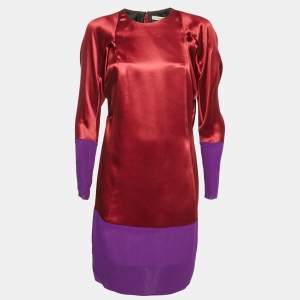 Balenciaga Burgundy Silk Panel Detail Short Dress M