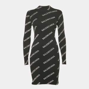Balenciaga Black All-Over Print Rib Knit Bodycon M