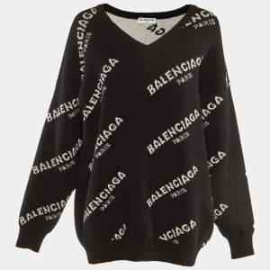 Balenciaga Black All Over Logo Wool Sweater M