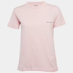 Balenciaga Pink Logo Print Cotton Jersey T-Shirt S
