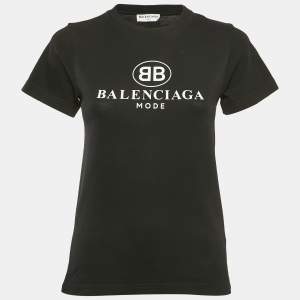 Balenciaga Black Logo Print Cotton Jersey T-Shirt S