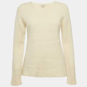 Balenciaga Off-White Rib Knit V-Neck Sweater M