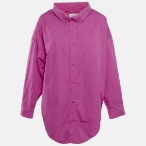 Balenciaga Pink Logo Print Cotton Oversized Shirt S