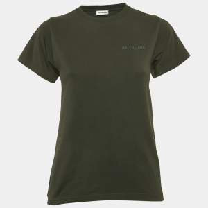 Balenciaga Green Logo Embroidered Jersey T-Shirt S