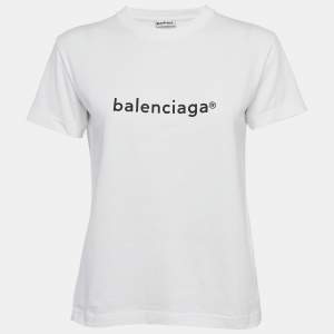 Balenciaga White Logo Print Jersey T-Shirt M