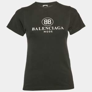 Balenciaga Black Logo Print Cotton Jersey T-Shirt S