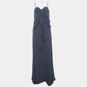 Balenciaga Navy Blue Crepe Drape Detail Maxi Dress M