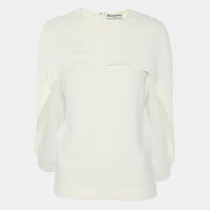 Balenciaga Cream Crepe Cape Sleeve Detail Top S