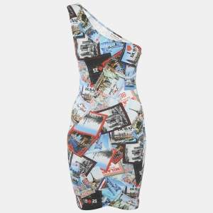 Balenciaga Multicolor Printed Cotton One-Shoulder Mini Dress M