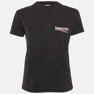 Balenciaga Black Logo Print Cotton Crew Neck T-Shirt M