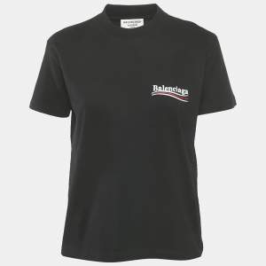 Balenciaga Black Logo Embroidery Cotton Crewneck Small Fit T-Shirt L