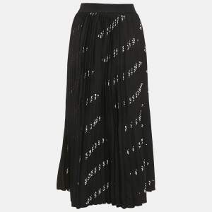 Balenciaga Black Logo All Over Knit Pleated Midi Skirt S