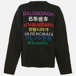 Balenciaga Black 7 Languages Logo Intarsia Wool Sweater S