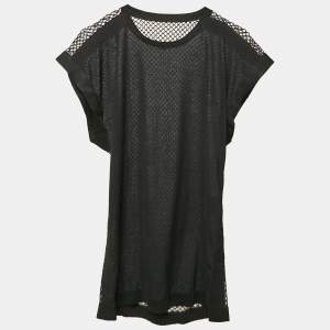 Pre Owned Balenciaga Black Jersey and Sheer Mesh Trim Top S