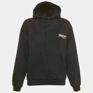 Balenciaga Black Campaign Print Cotton Knit Hoodie S