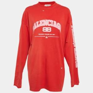 Balenciaga Unifit Red Logo Print Distressed Oversize T-Shirt L
