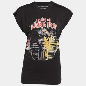 Balenciaga Black Printed Cotton Knit T-Shirt S