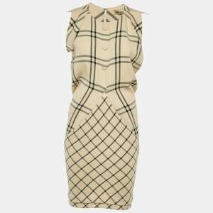 Balenciaga Beige Checked Wool Knee Length Dress M