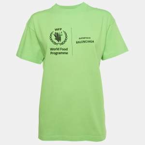 Pre Owned Balenciaga Unisex Neon Green WFP Print Jersey Crewneck T-Shirt XS