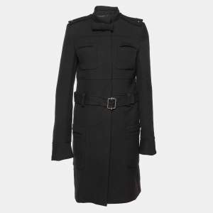 Balenciaga Black Wool Belted Button Front Coat M