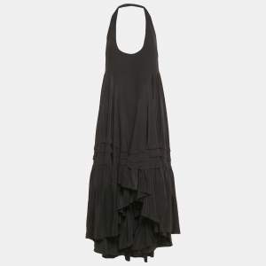 Pre Owned Balenciaga Black Silk Halter Neck Asymmetric Dress M