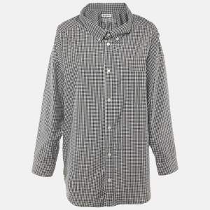 Pre Owned Balenciaga Monochrome Gingham Check Cotton Oversized Shirt S