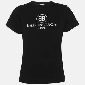 Pre Owned Balenciaga Black Logo Print Cotton Jersey T-Shirt M