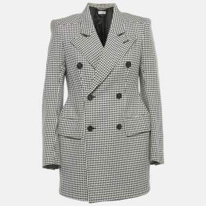 Pre Owned Balenciaga Black/White Houndstooth Hourglass Fit Double Breasted Blazer M