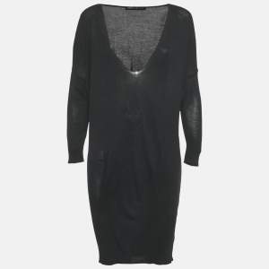 Pre Owned Balenciaga Black Knit V-Neck Dress S