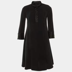 Pre Owned Balenciaga Black Silk Pleated Knee Length Dress S